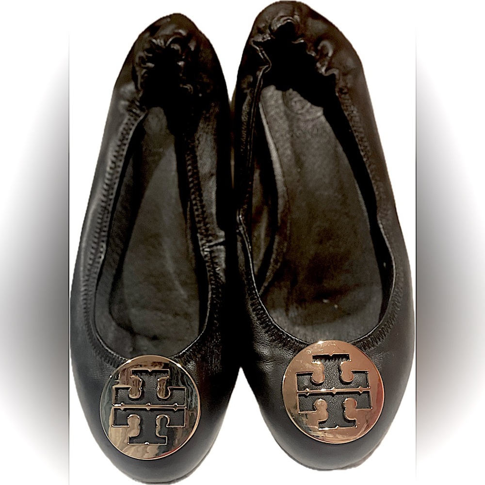 TORY BURCH Minnie black leather iconic logo ballet flats 7
